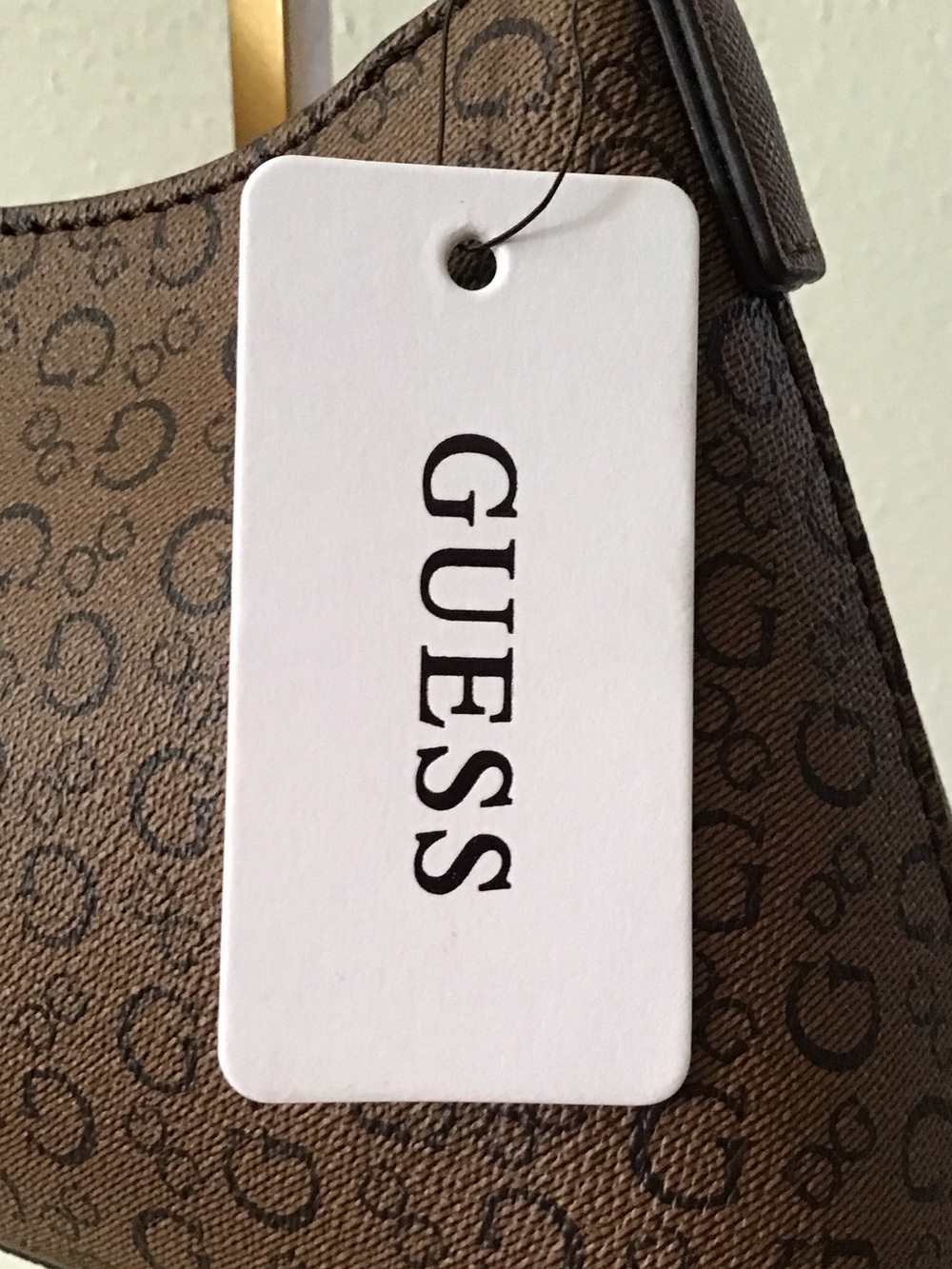 GUESS Brown Monogram Shoulder Bag with Chain-Detail Strap - Picture 5 of 5